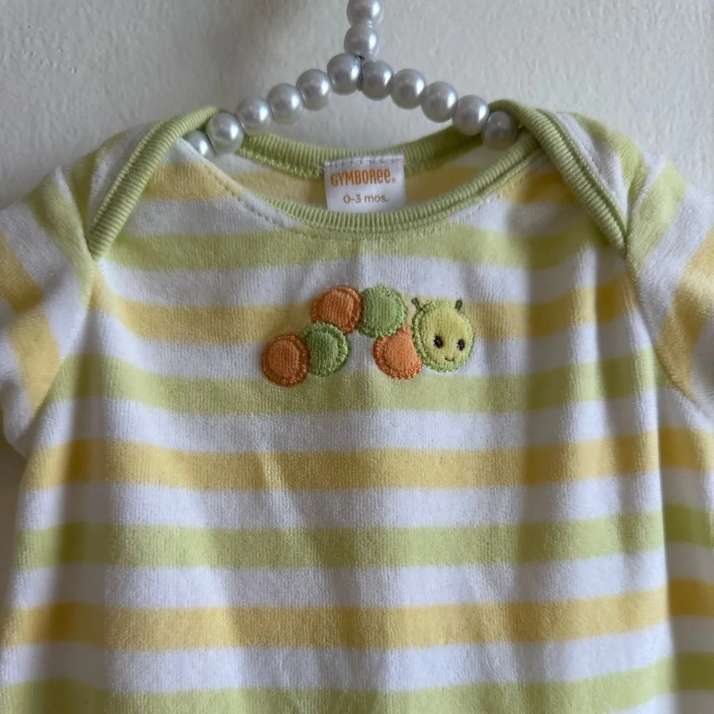 Vintage Y2K Gymboree Baby Boy Inchworm Velour One Piece Longalls Outfit